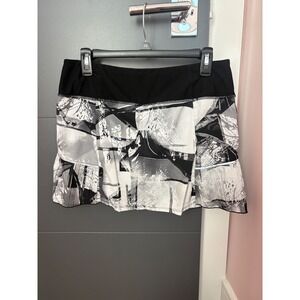 MPG Sport Womens Black White Abstract Print Athletic Skort Pleated Running Large